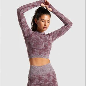 Gymshark Camo Seamless Long Sleeve Crop‎ Top Berry Red - XL